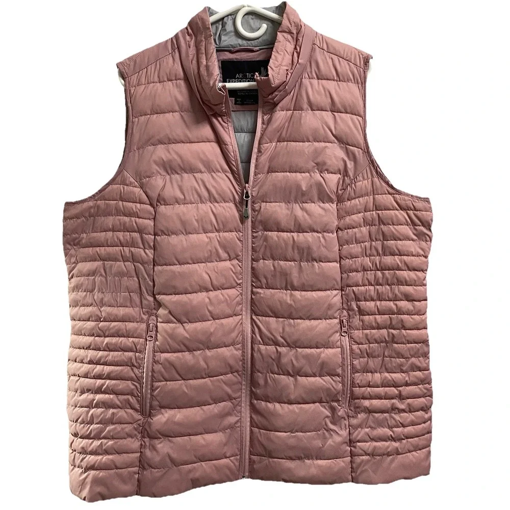 Arctic Expedition Women Lightweight Detachable‎ Hood Puffer Vest Sz.XL Pink EUC